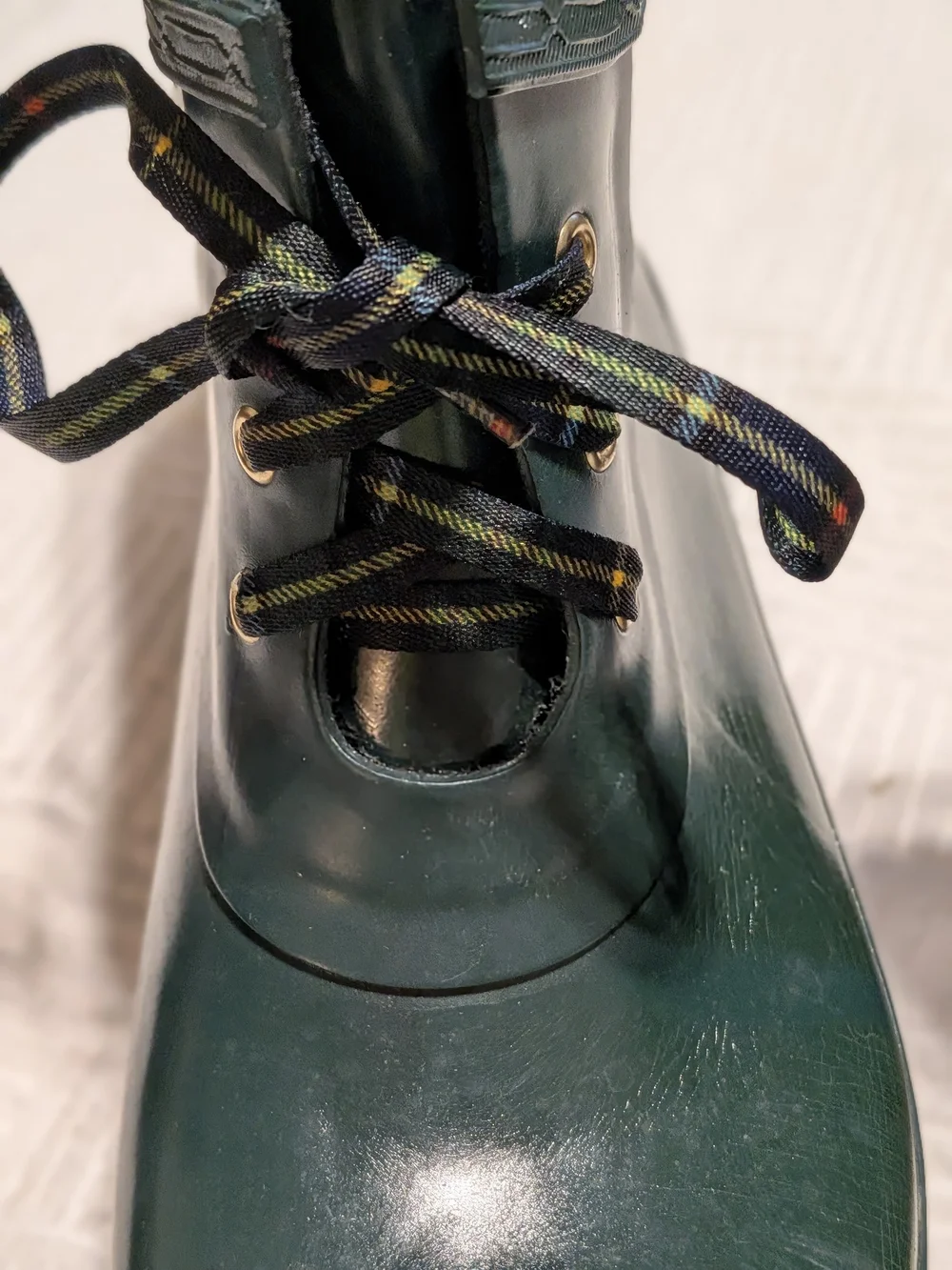 Charter Club Green Lace Up Ankle Rainboots Women's Size 10 Plaid PLEASE READ